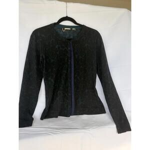 Elie Tahari Long Sleeve Knit Top Navy Blue Abstract Print Med Polished Lux